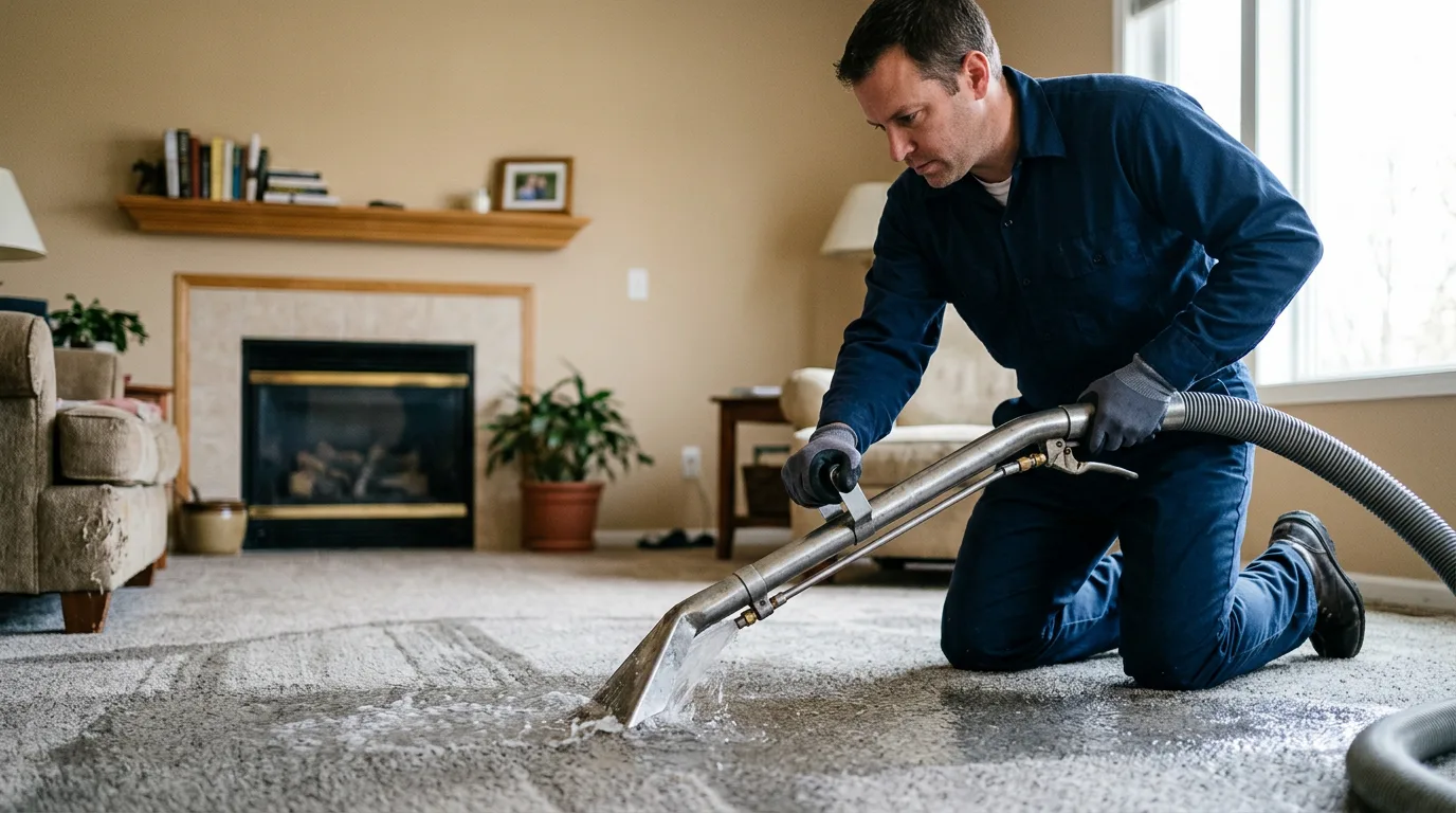 Water damage restoration technician working near Bremen, KS